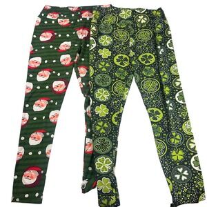 Lot 2 LuLaRoe Leggings Womens TC Green Santa Christmas Shamrock St Patricks Dayf